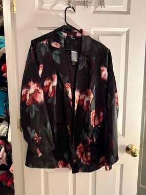 torrid Black Satin Blazer with Pink Floral Print